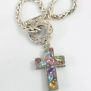 BJC SAMUEL B BENHAM SIGNED 18KG GENUINE GEMS .925 TOGGLE BRACELET 👀🤩